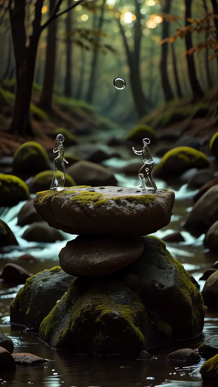 Water Droplet Figures Dancing In Forest Stream