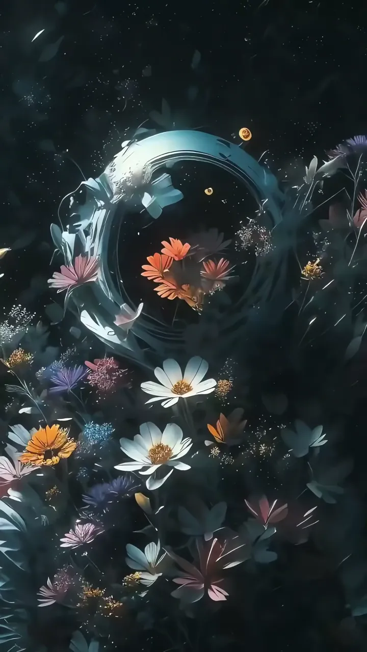 Dreamy Floral Garden With Moon And Floating Petals