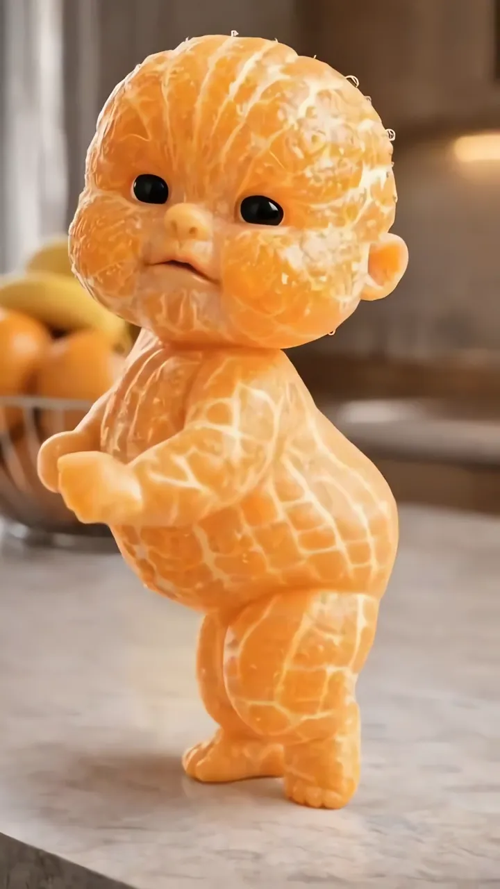 Cute Orange Peel Baby Standing On Marble Counter