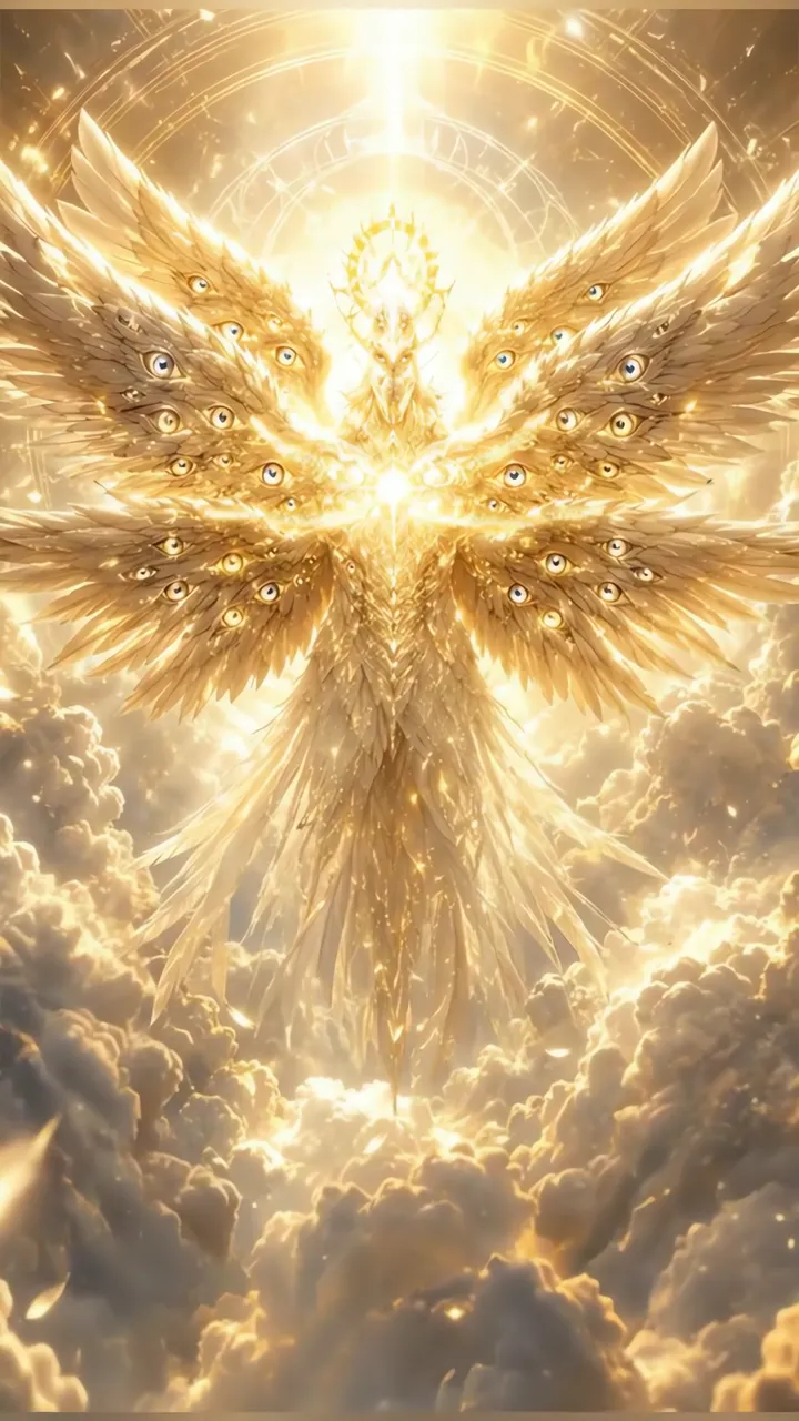 Golden Angel With Eyes On Wings Radiant Divine Aura