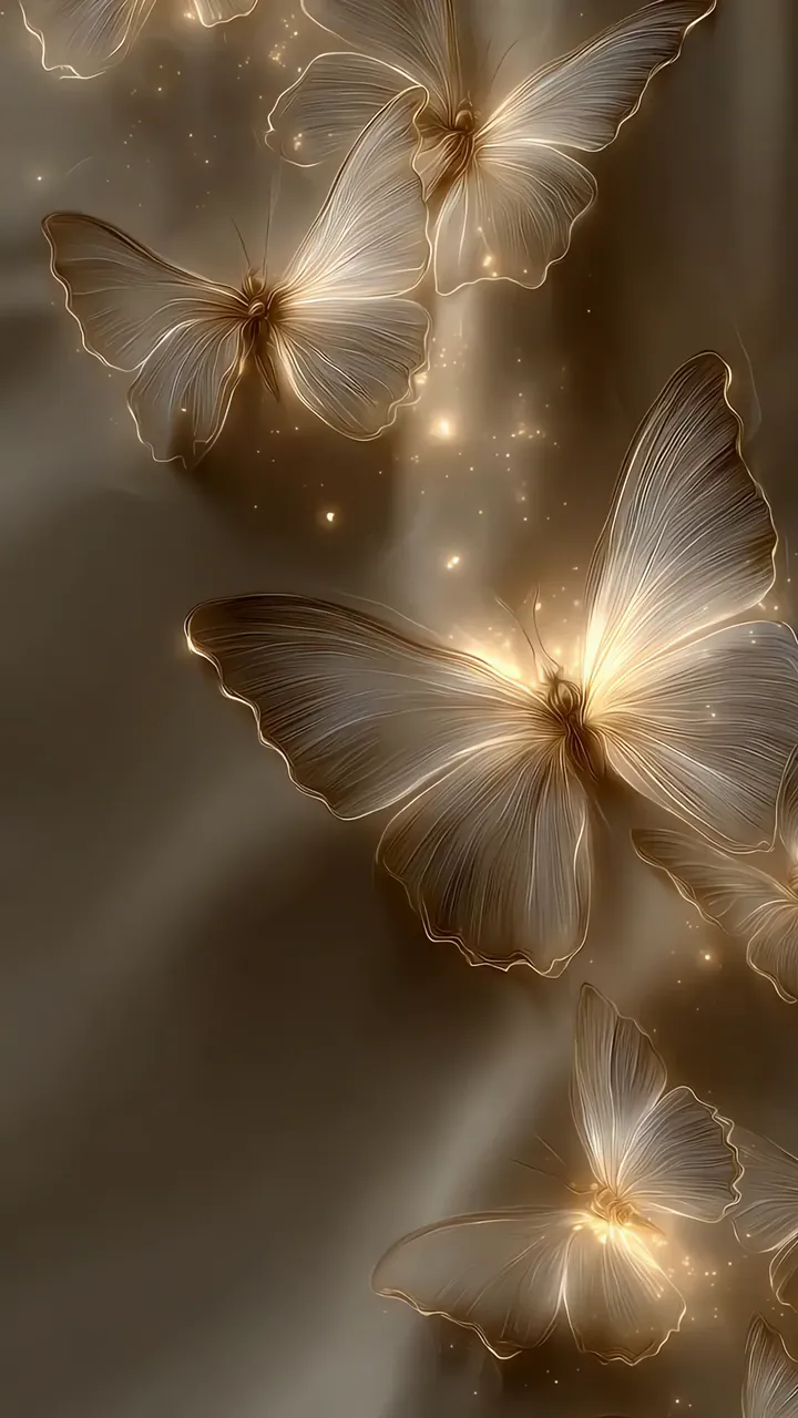 Glowing Butterflies With Golden Aura And Sparkle Particles