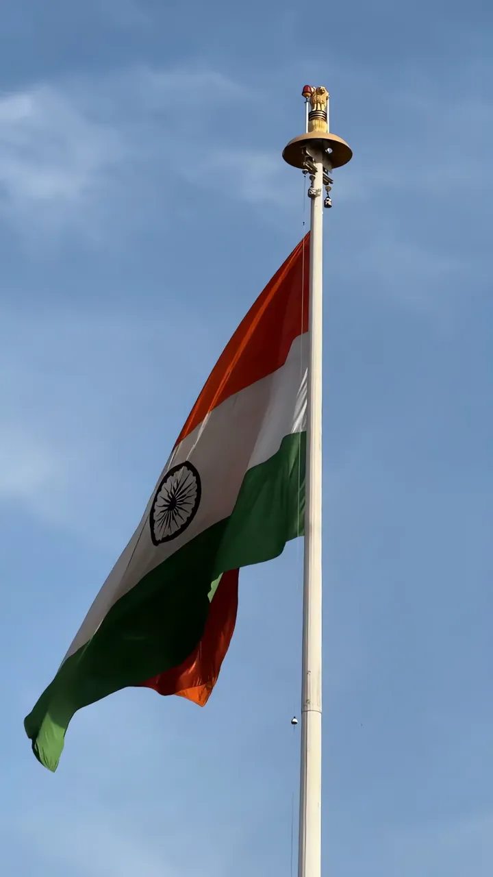 Indian Tricolor Flag Flying High With Ashoka Chakra