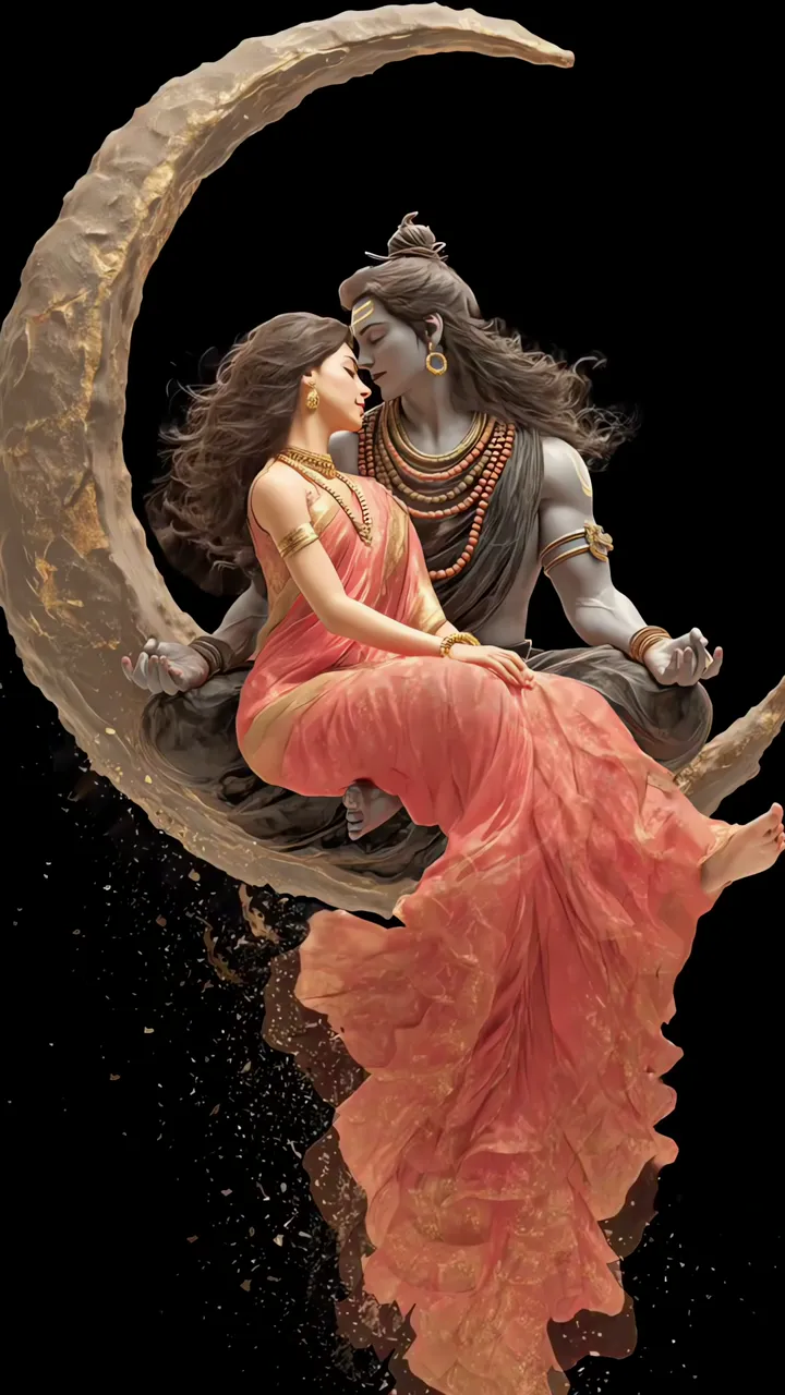 Shiva And Parvati Romantic Moonlight Scene