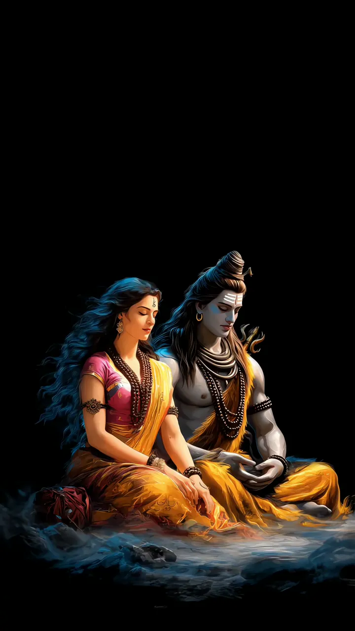 Shiva And Parvati Devotional Meditation With Blue Glow