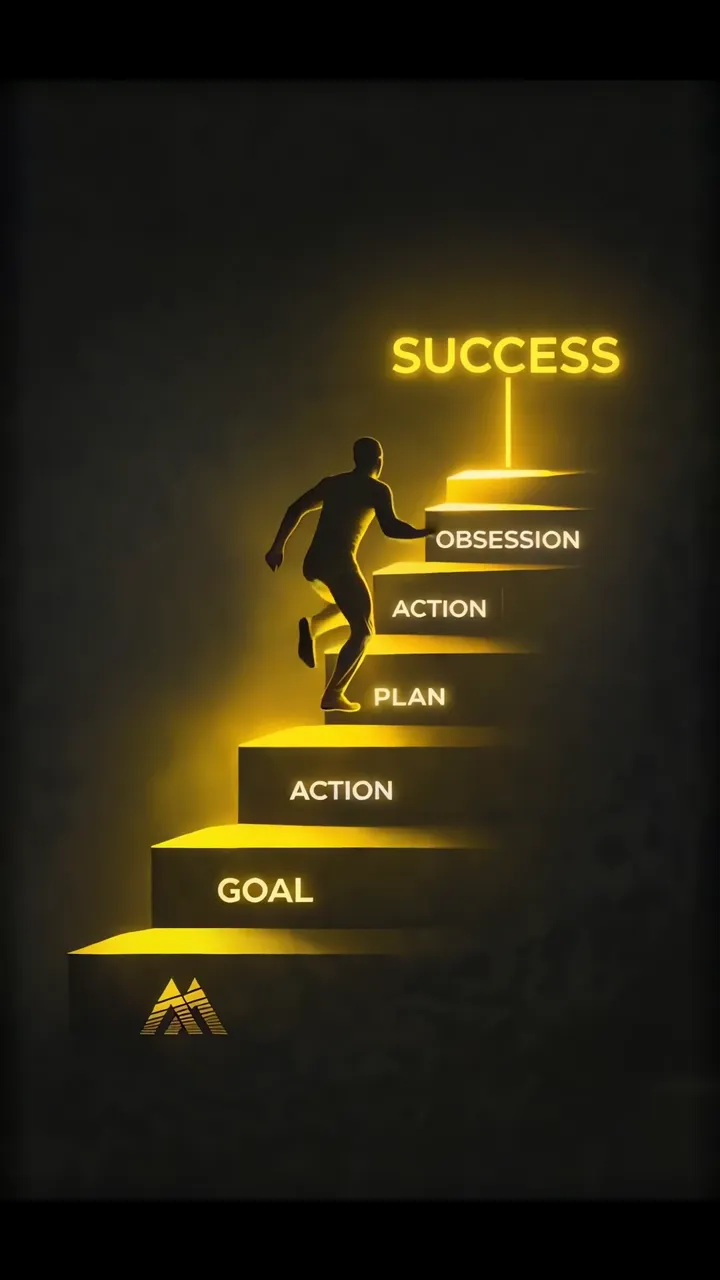 Silhouette Climbing Staircase To Success With Goal Action Plan Obsession