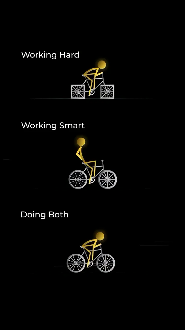Golden Stick Figure Riding Bike Working Hard Smart Both