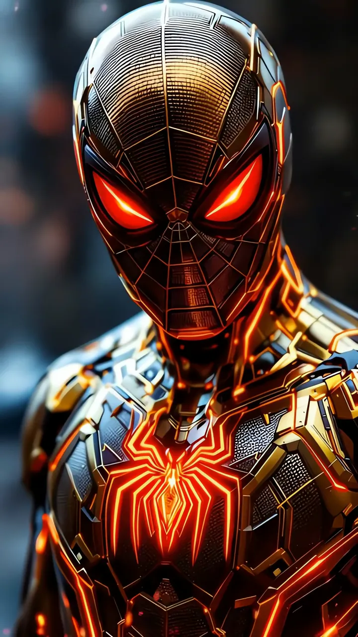 Spider-Man Iron Spider Armor With Glowing Red Eyes