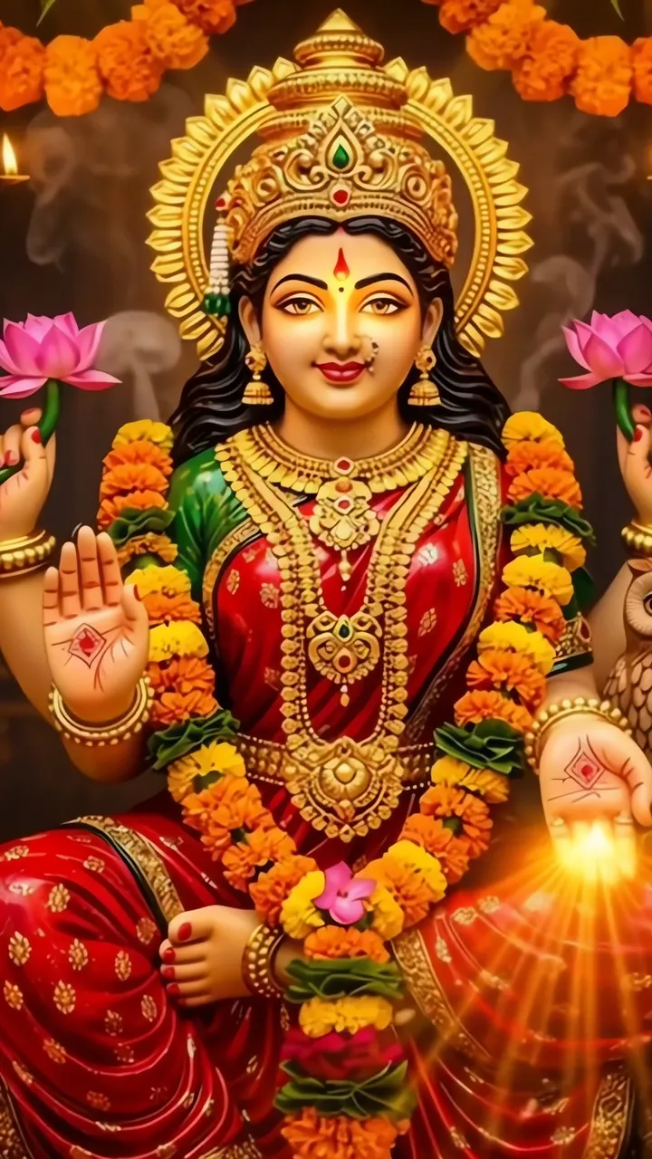 Goddess Laxmi Wealth Blessing With Lotus And Golden Aura
