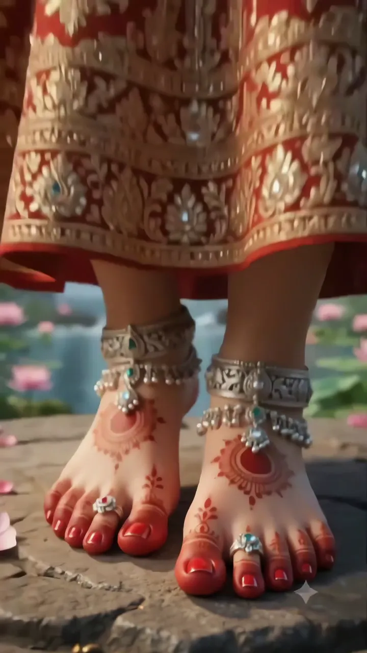 Bride's Feet With Henna And Lotus Pond Background