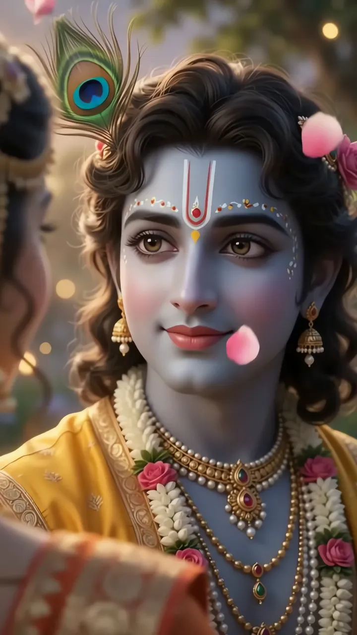 Radha Krishna Romantic Moonlight Temple Scene