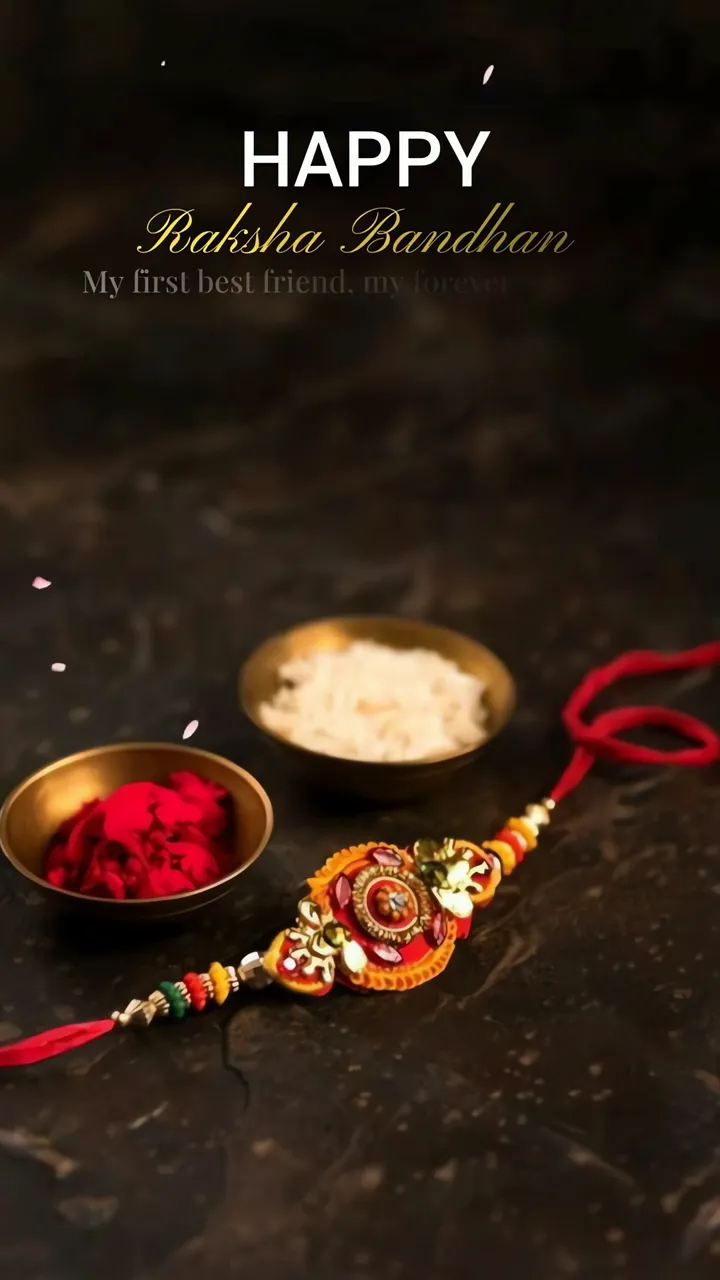 Raksha Bandhan Festival Rakhi With Rice And Rose Petals