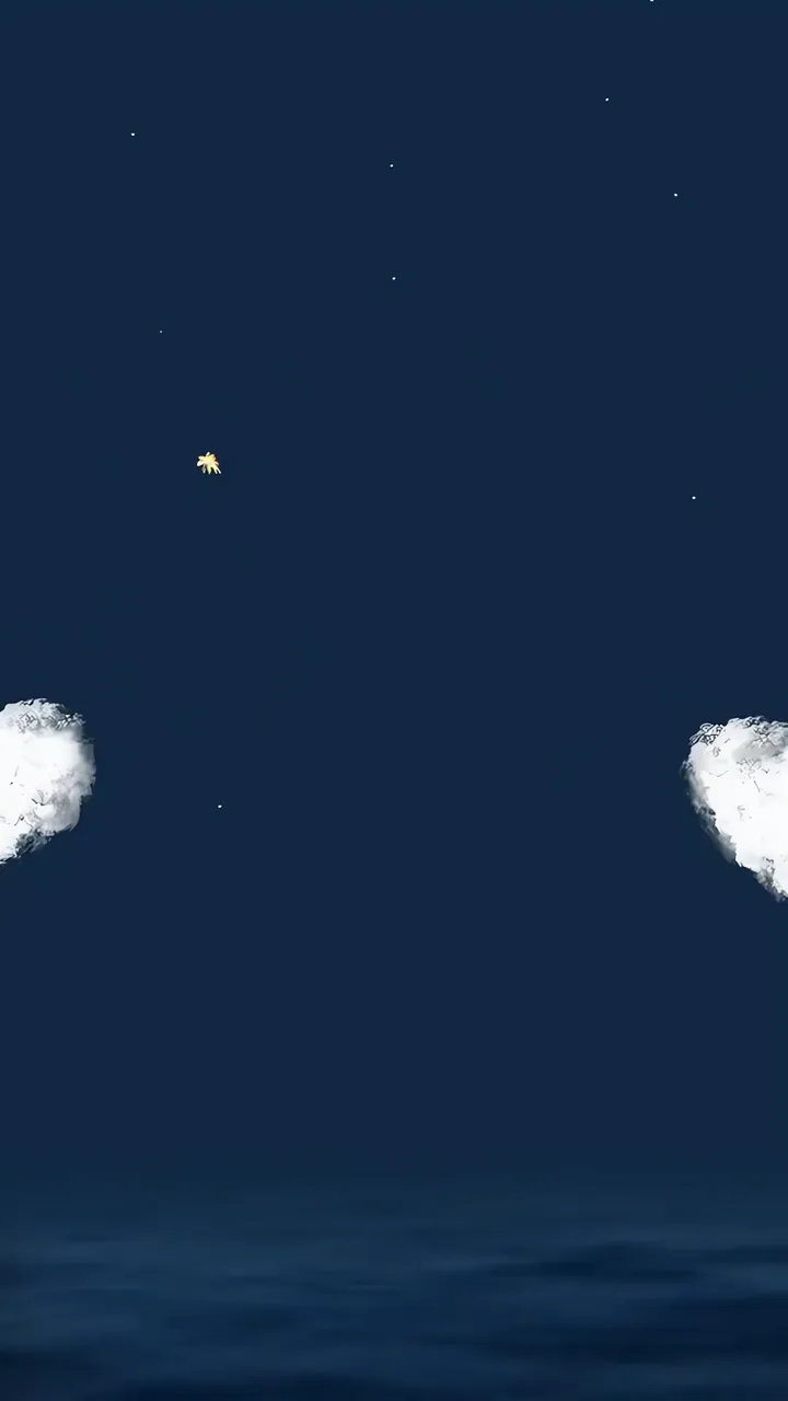 Glowing Star Over Ocean With Floating Clouds Night Scene