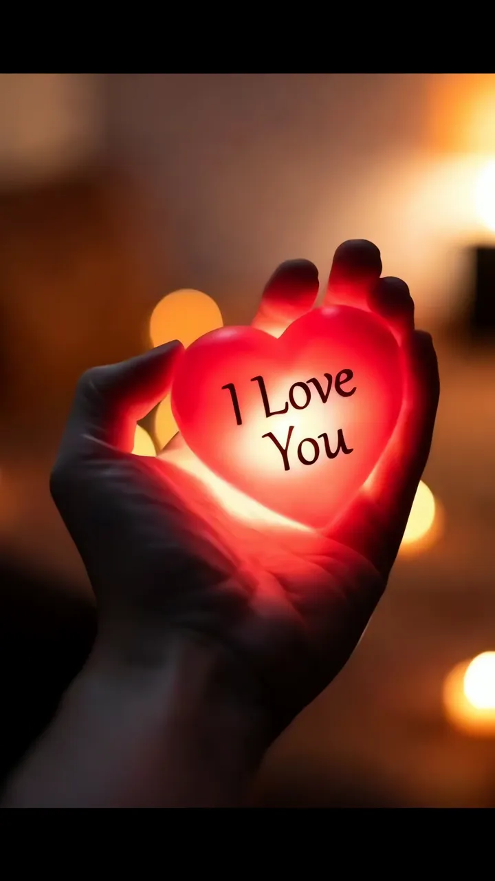 Hand Holding Glowing Red Heart With I Love You Message