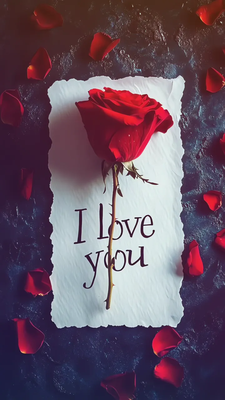 Red Rose With I Love You Note Romantic Love Scene