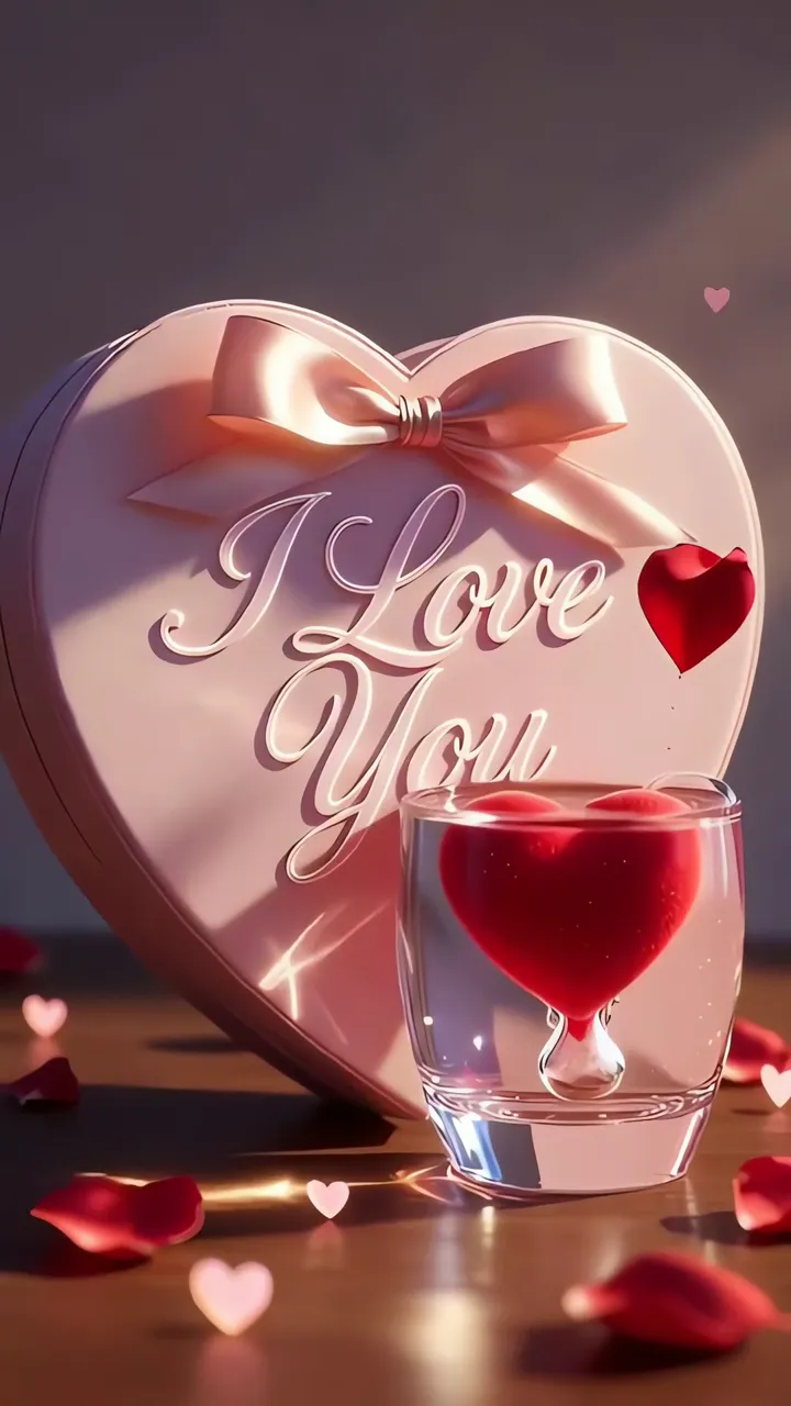 Heart-Shaped Gift Box With Floating Red Heart In Glass