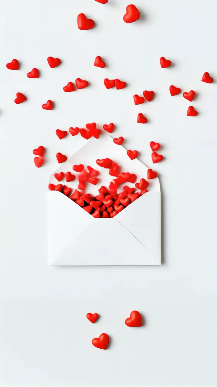 Red Hearts Spilling From White Envelope Romantic Love Scene