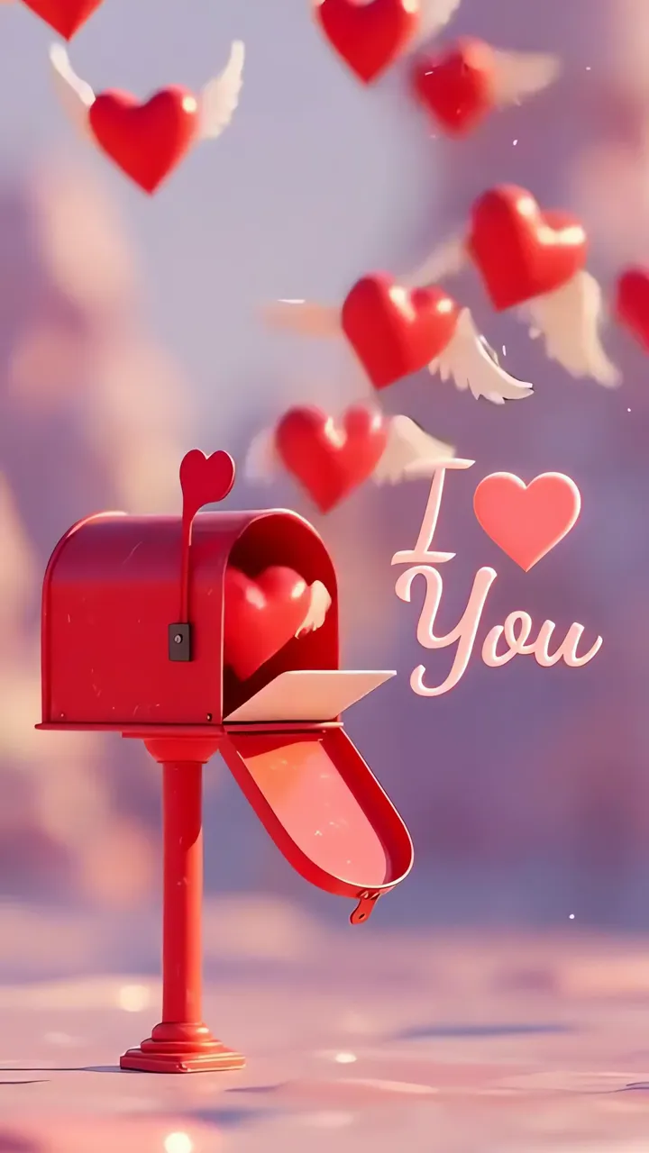 Red Mailbox With Flying Heart Letters I Love You