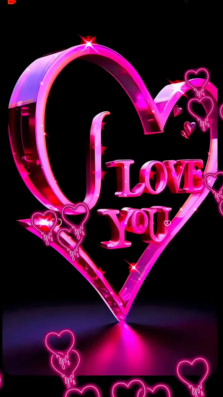 Glowing Pink Heart With Love You Text And Sparkles