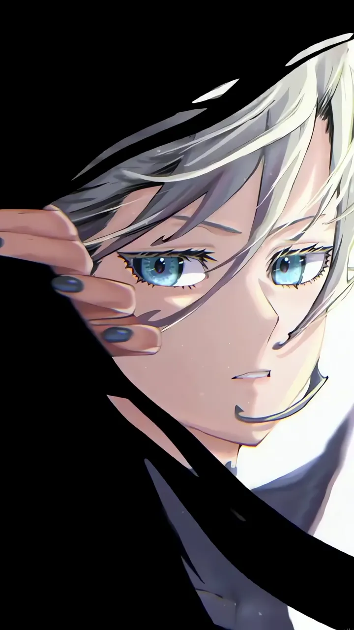 Anime Girl Behind Curtains With Blue Eyes And Silver Hair