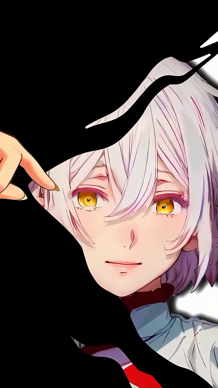 Anime Girl With White Hair And Yellow Eyes Pointing Finger