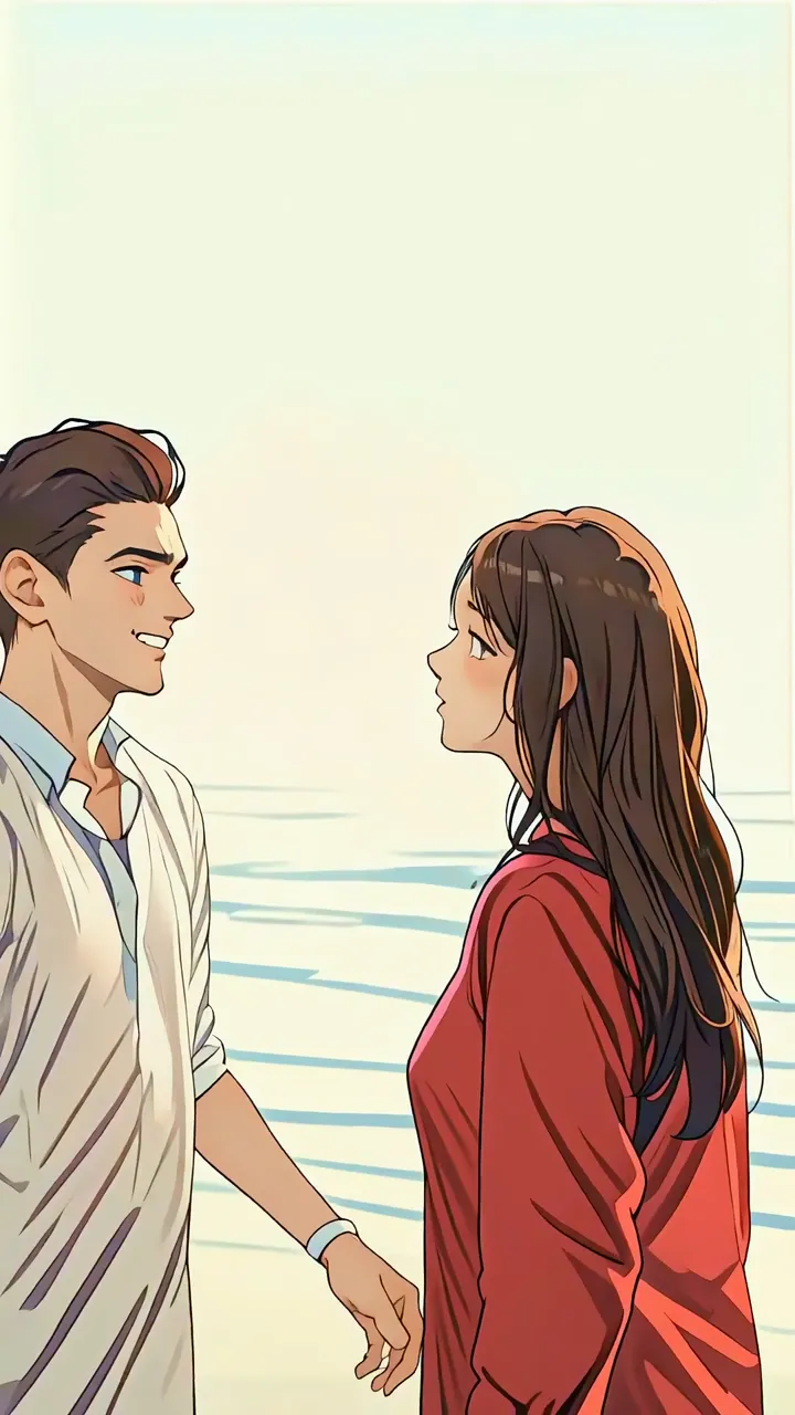 Anime Couple Holding Hands On Beach Sunset
