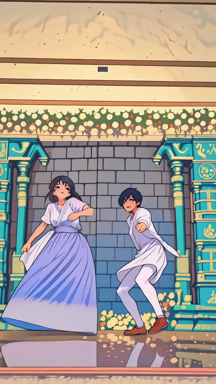 Anime Couple Dancing In Ancient Temple Scene