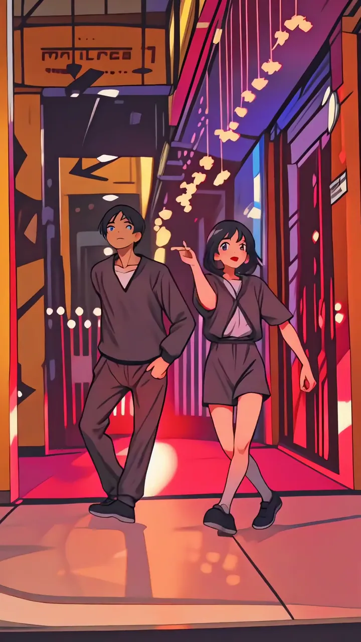 Naina Anime Girl Dancing With Boy In Neon Alley