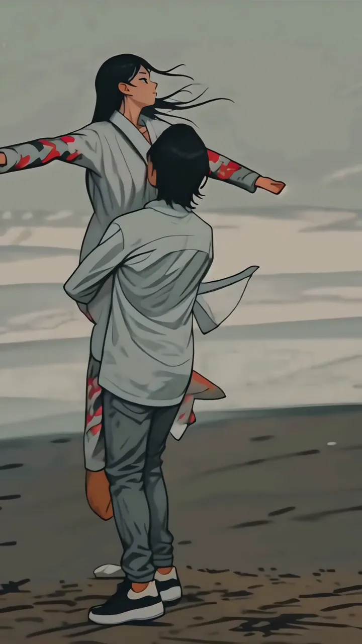 Anime Couple Beach Sunset Romantic Scene