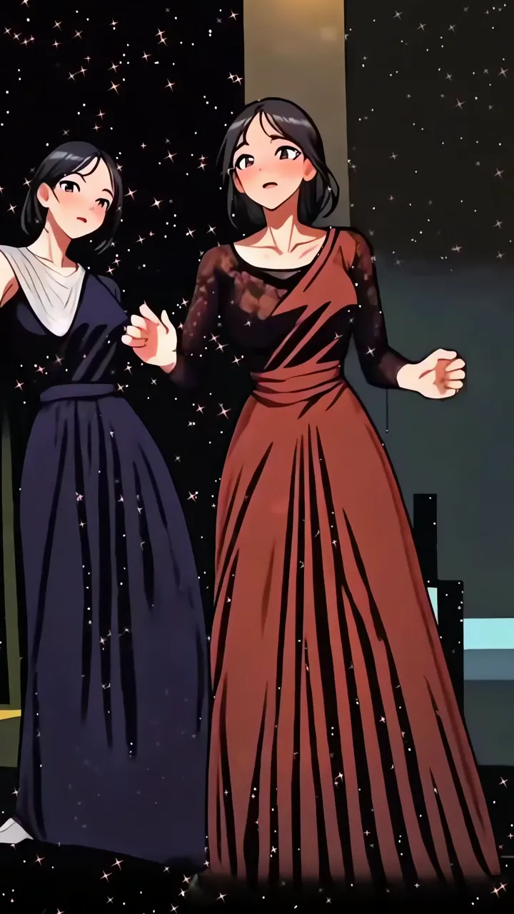Two Anime Girls Dancing Under Starry Night Sky