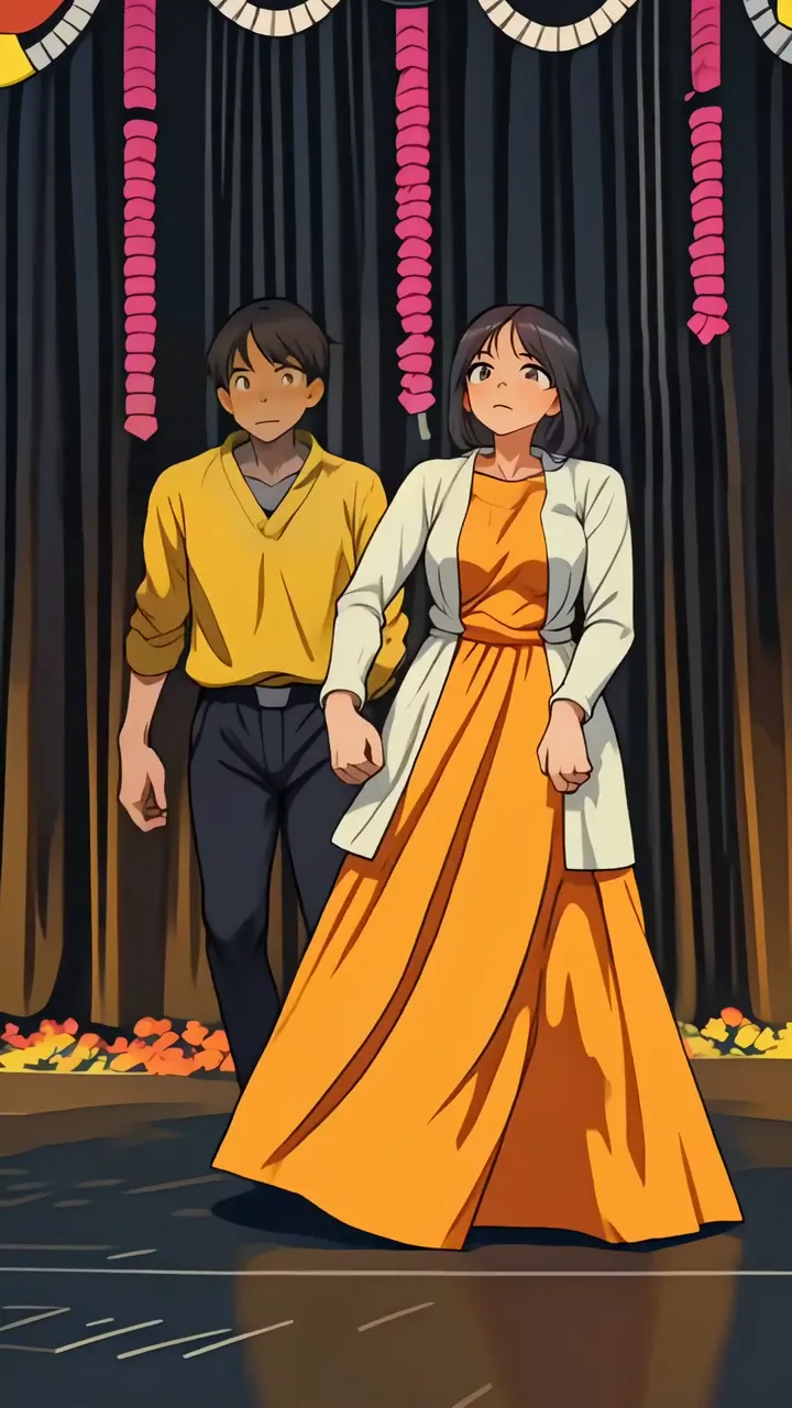 Anime Couple Walking Hand In Hand Under Pink Garland Decor