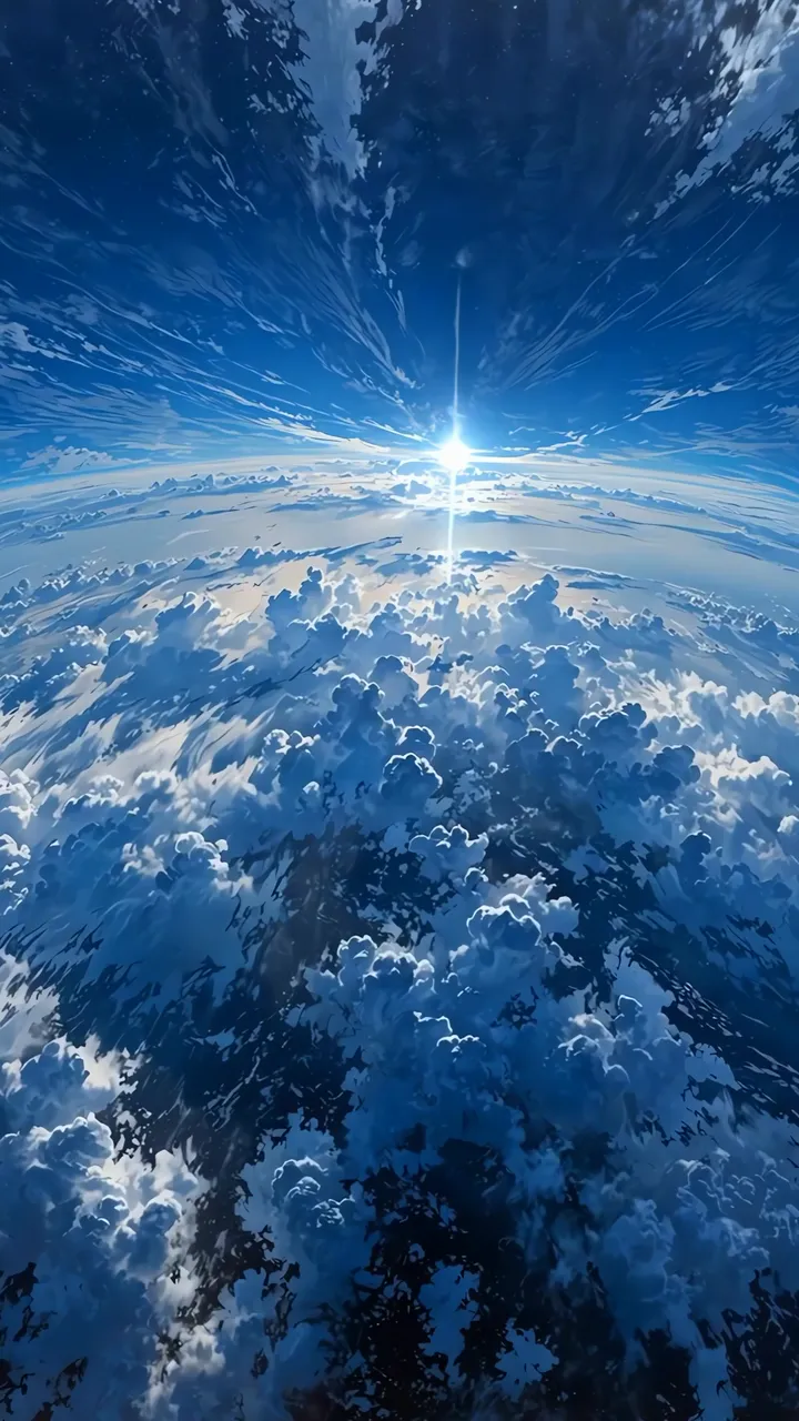 Sunburst Over Clouds From Above Earth Space View