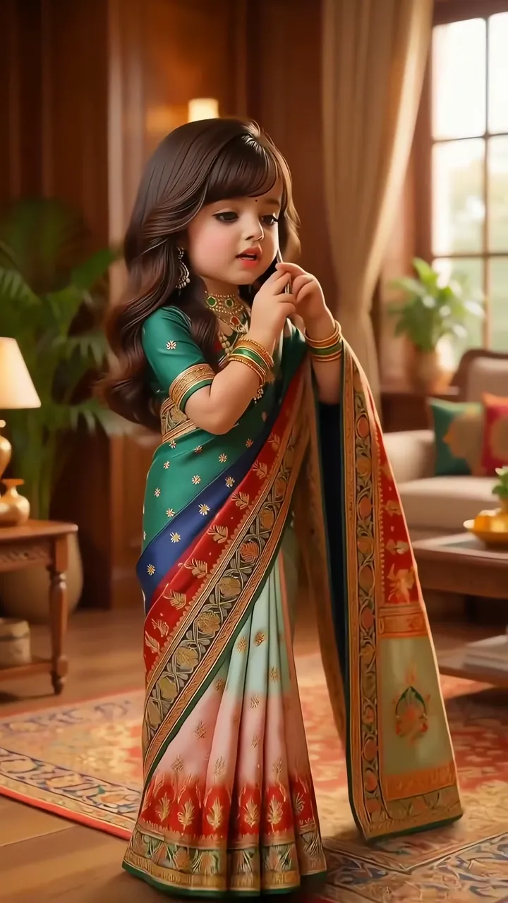 Young Girl In Traditional Indian Saree Indoor Scene