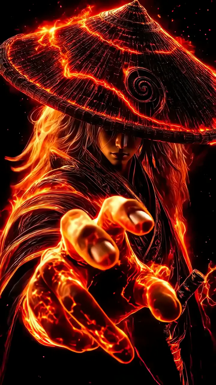 Red Raiden Fiery Flame Warrior With Burning Straw Hat