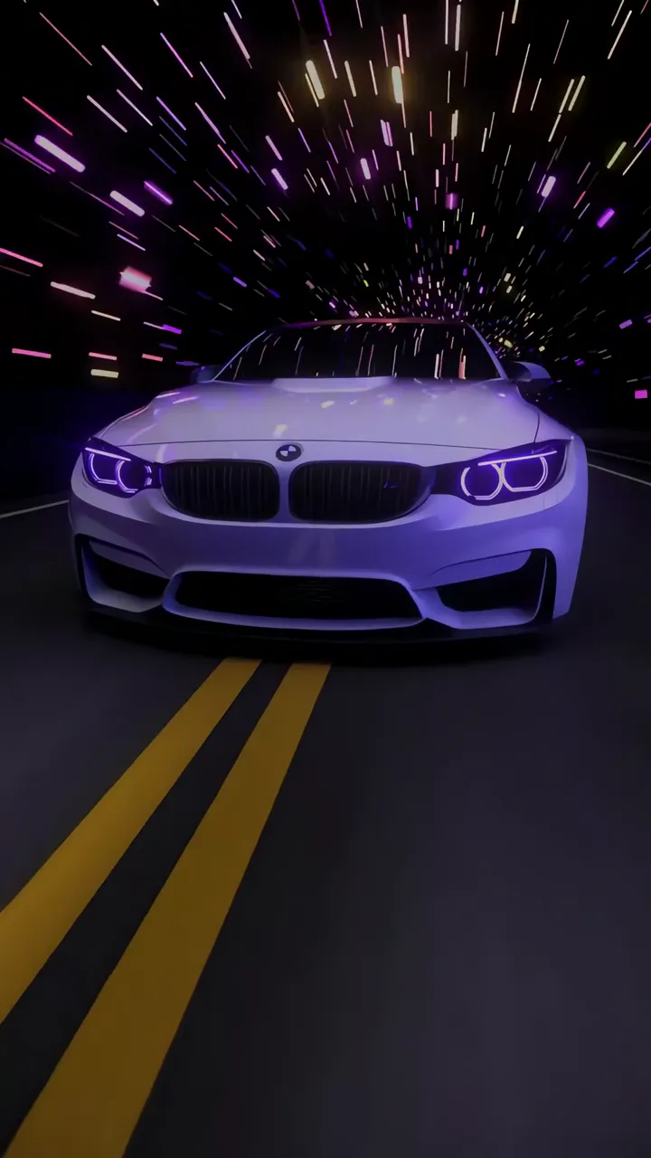White BMW M4 Neon Purple Glow Futuristic Road