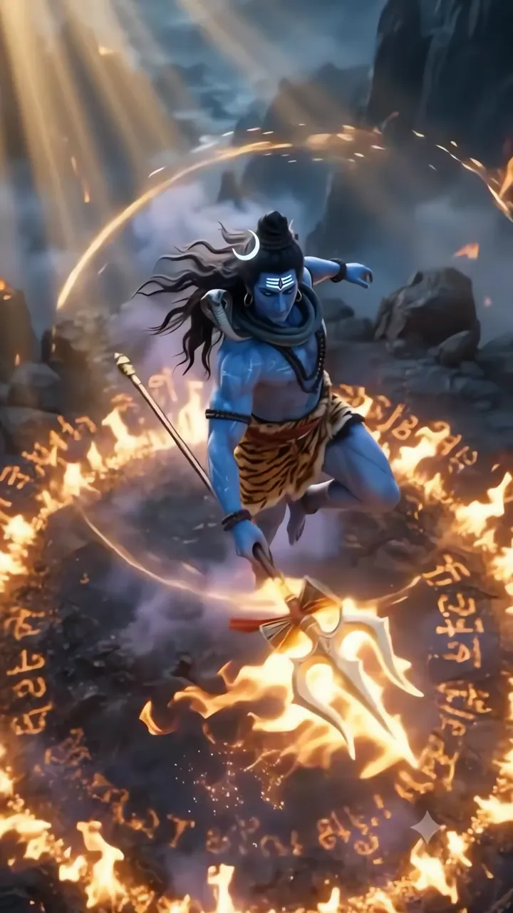 Shiva With Trishul In Fiery Sacred Circle