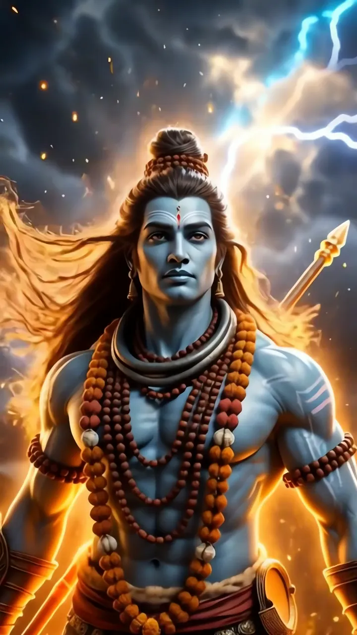 Shiva With Blue Aura And Lightning Trishul