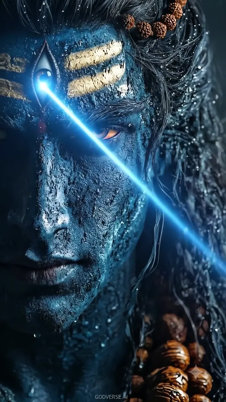 Shiva Rudra Power With Blue Laser Eye And Third Eye Glow