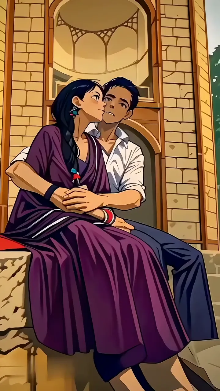 Romantic Couple Kissing Under Stone Archway