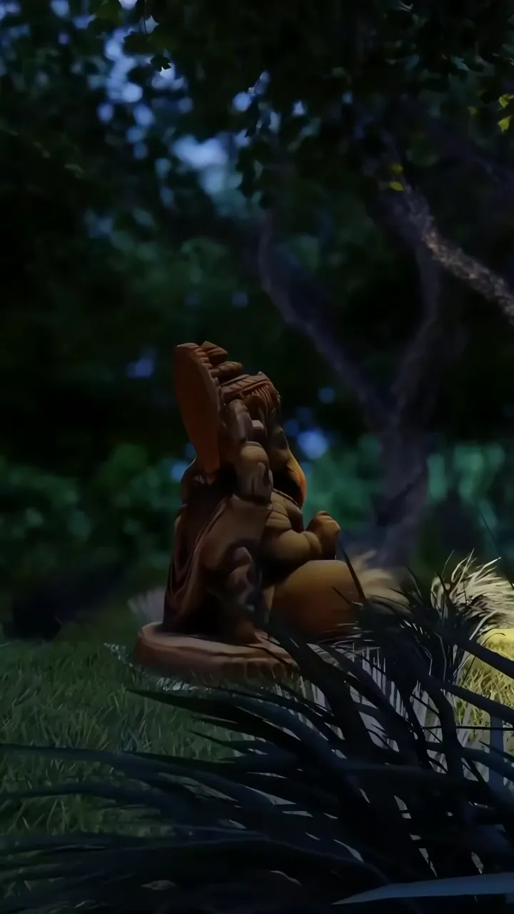 Ganesha Statue In Forest At Dusk