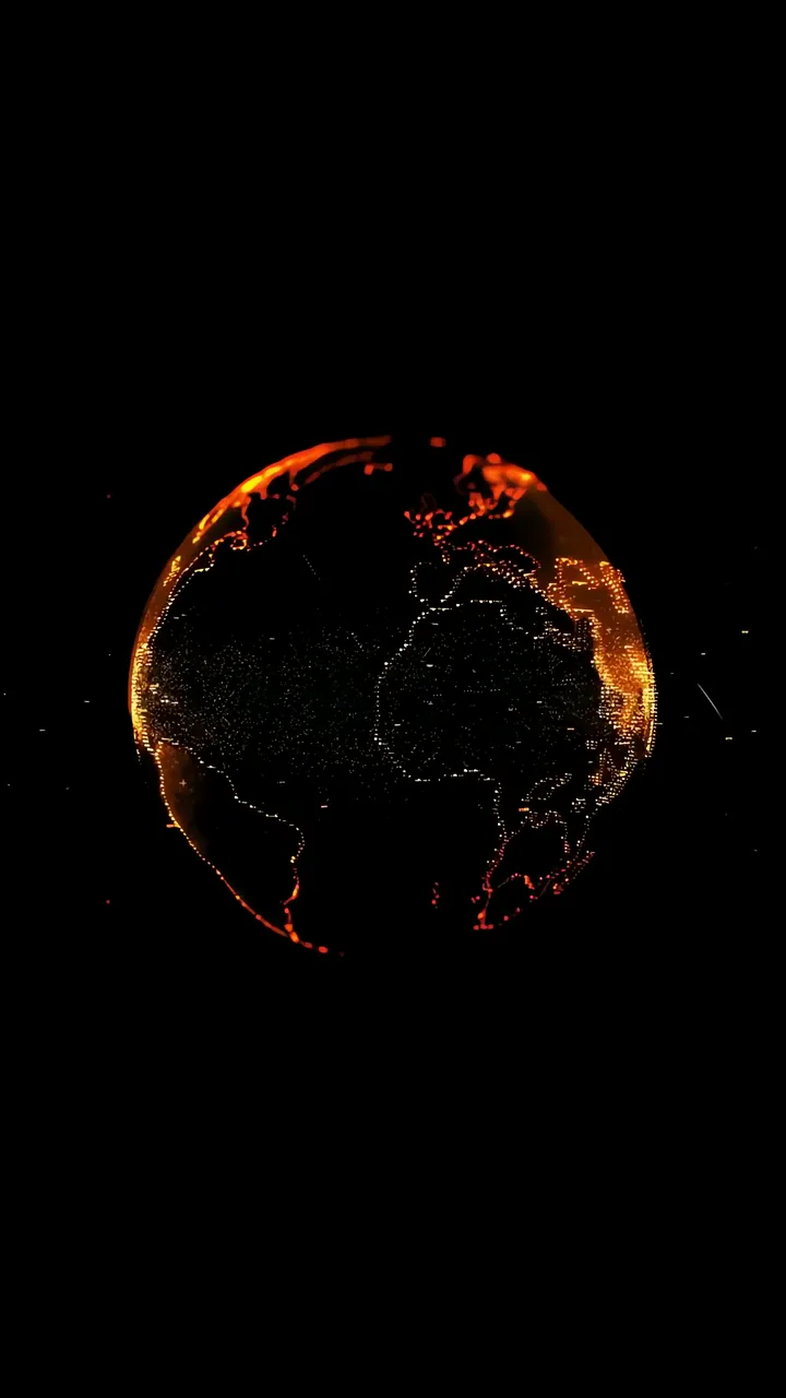 Glowing Orange Digital Earth Globe In Space