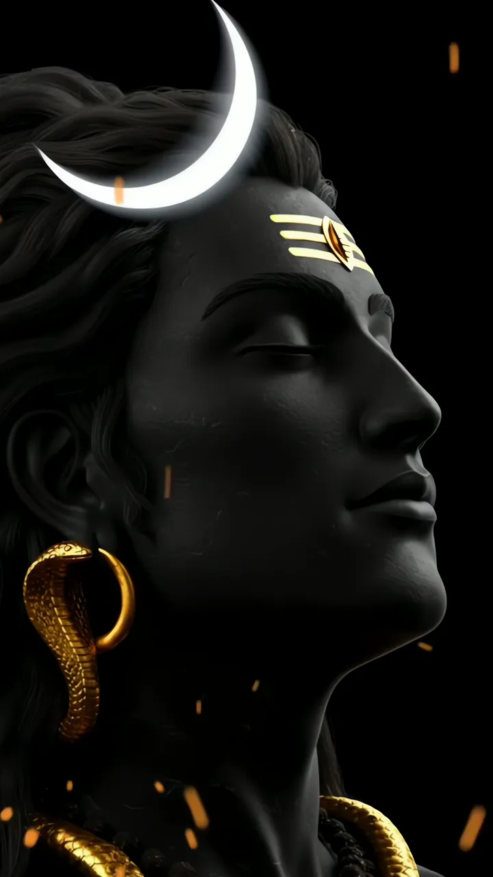 Shiva Black Stone Meditation With Moon And Snake