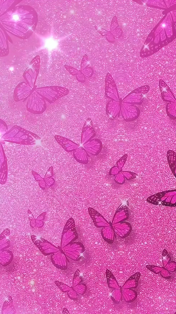 Pink Glitter Butterflies With Sparkle Effect