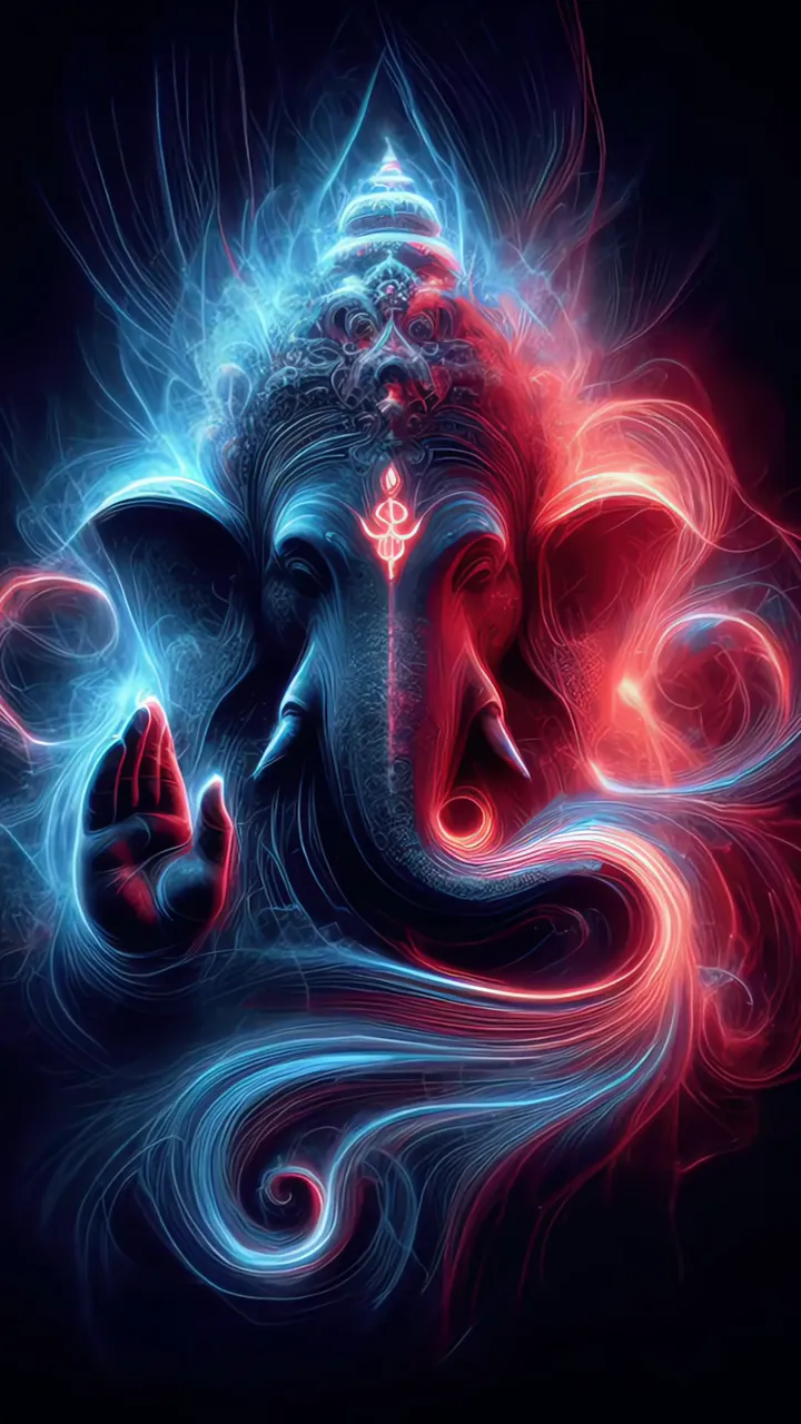 Ganesha Divine Split Blue And Red Glow