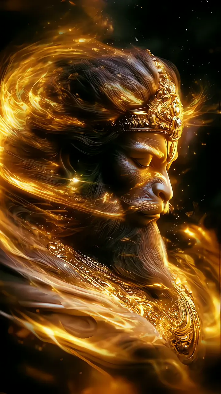 Divine Bajrangwali Hanuman With Golden Aura And Sacred Crown