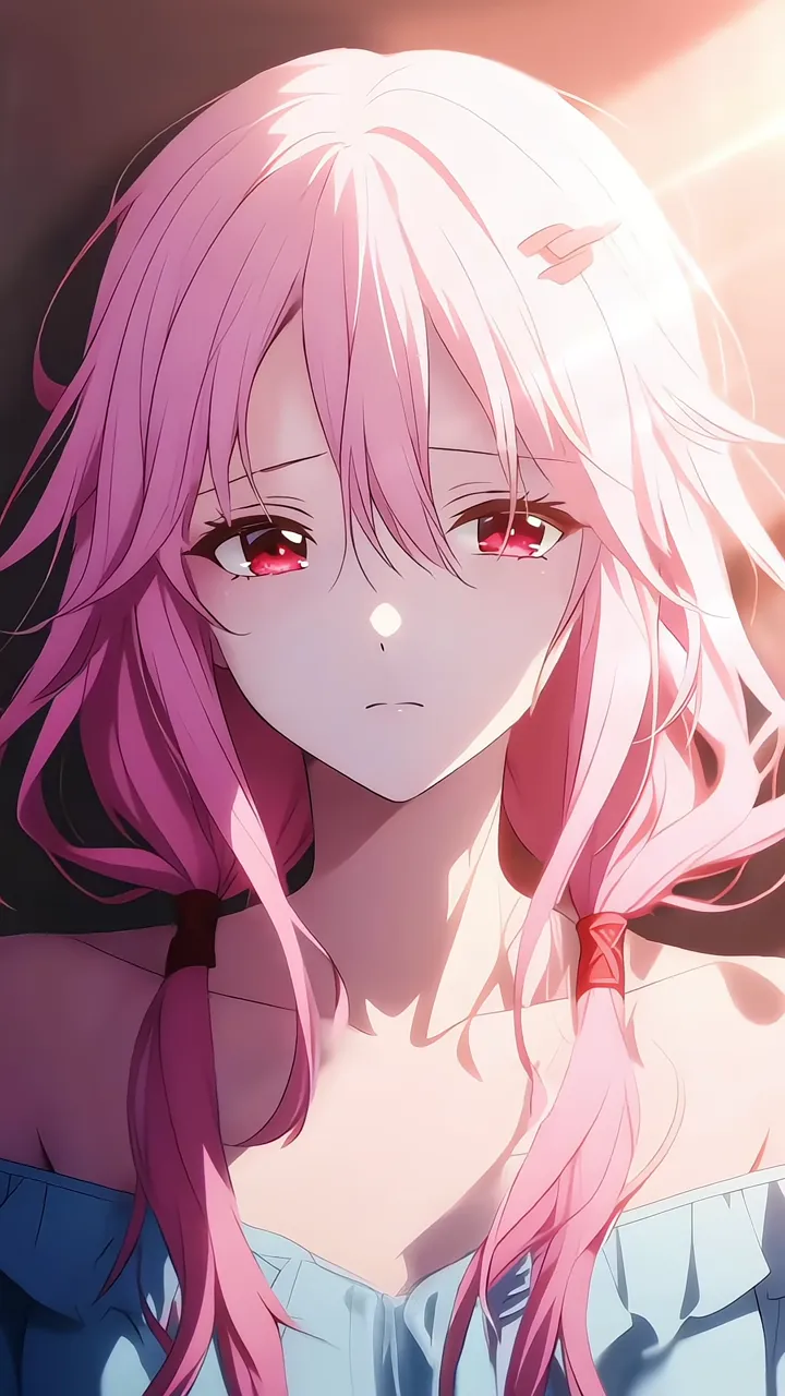 Inori Yuzuriha Aesthetic Anime Girl With Pink Hair And Red Eyes