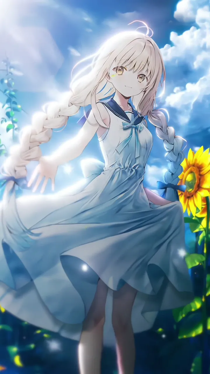 Mahiru Shiina Cozy Sunflower Field Anime Girl