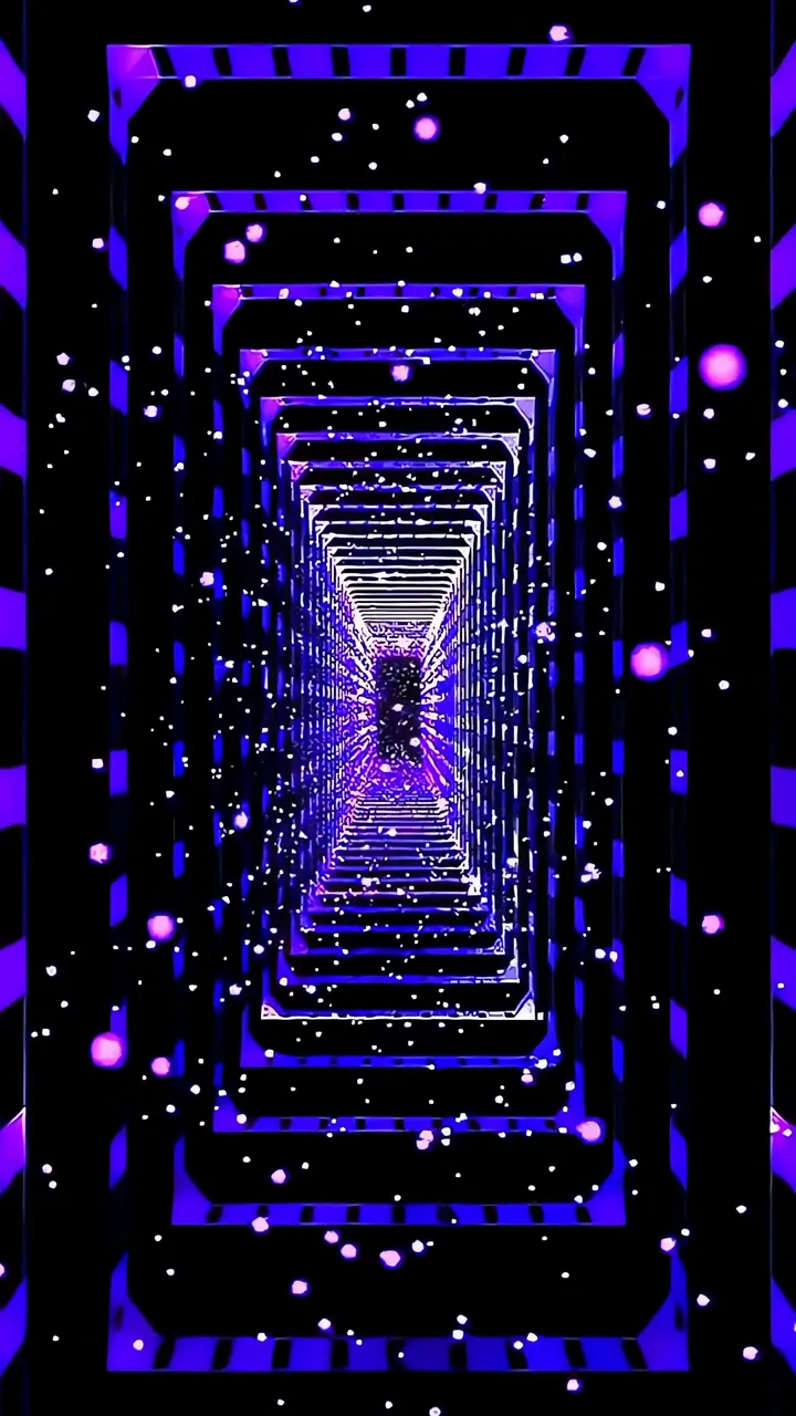 Infinite Purple Neon Tunnel With Glowing Particles