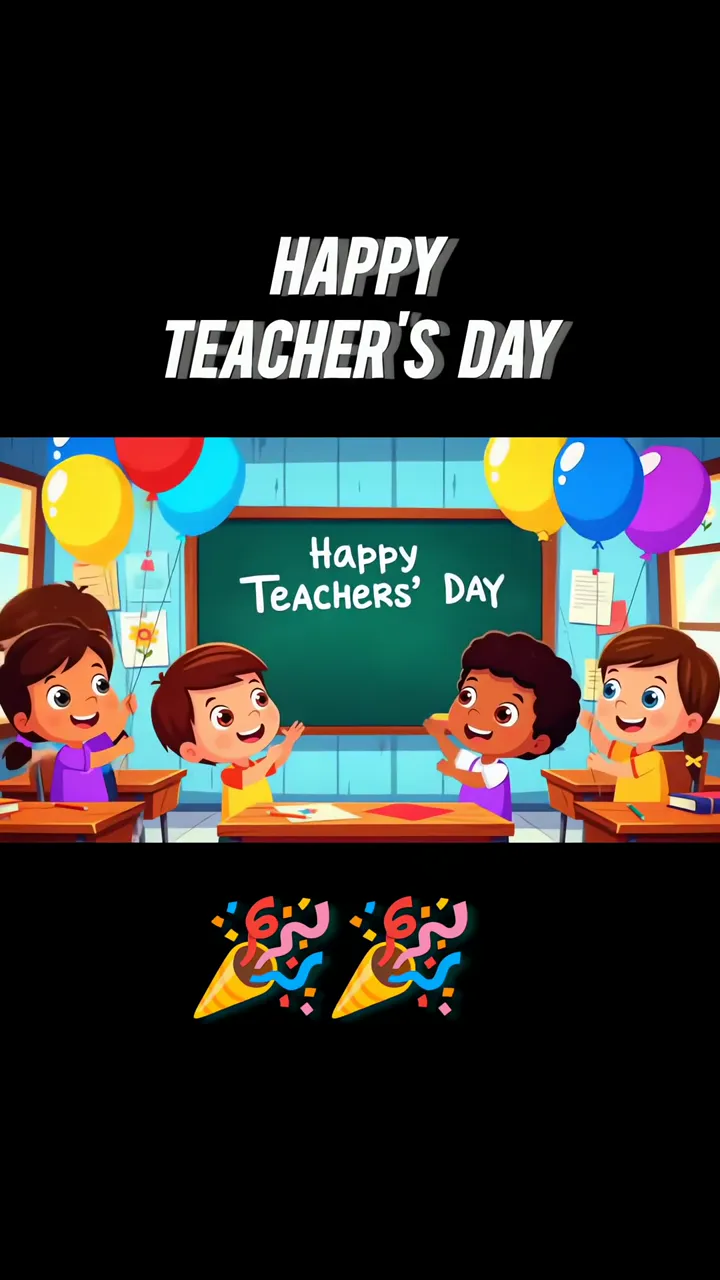 Happy Teacher's Day Animated Classroom Celebration With Balloons And Confetti