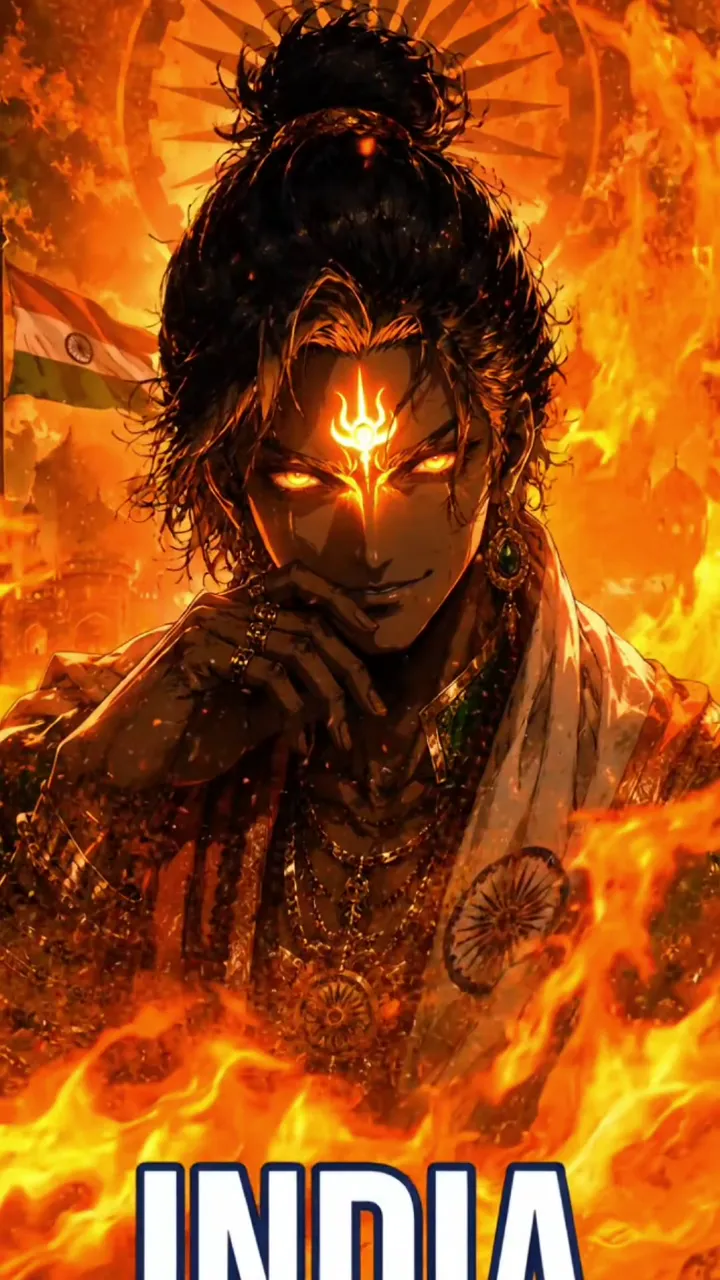 Fiery Indian Warrior With Trishul And National Flag