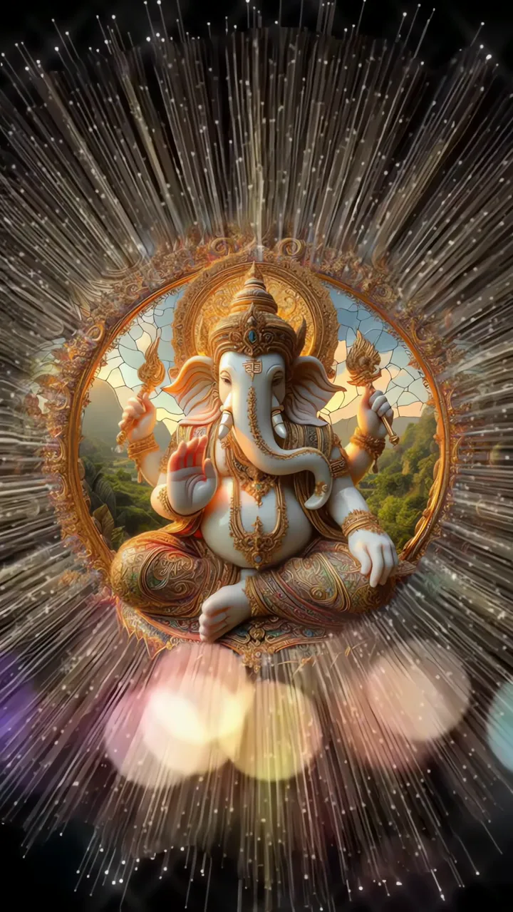 Ganesha Divine Blessing With Golden Aura And Sacred Frame